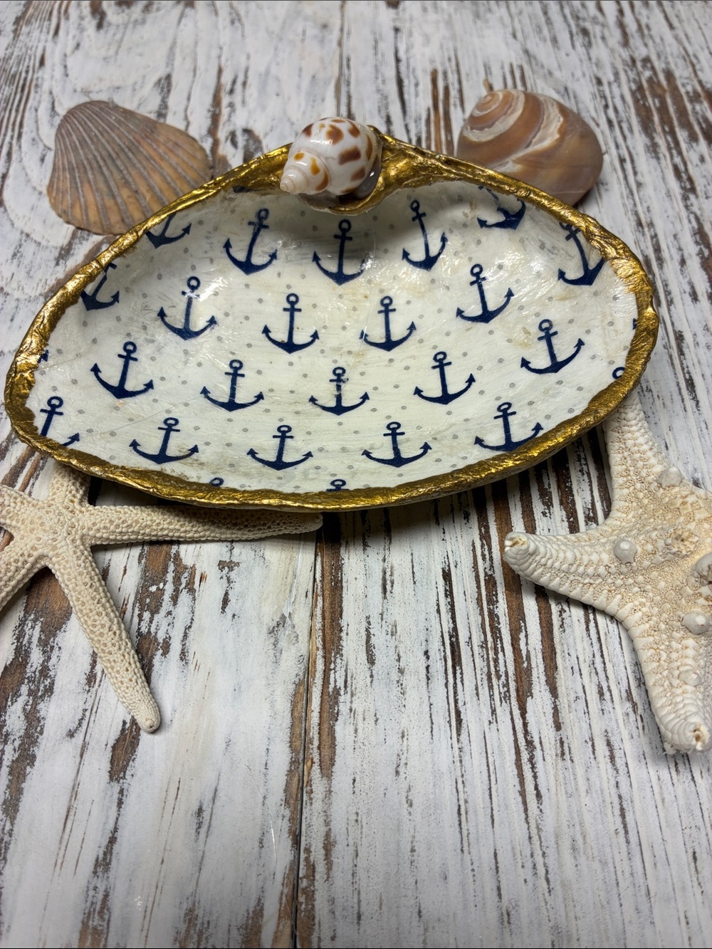 Nautical Anchor Shell Ring Dish Coastal Preppy Decore